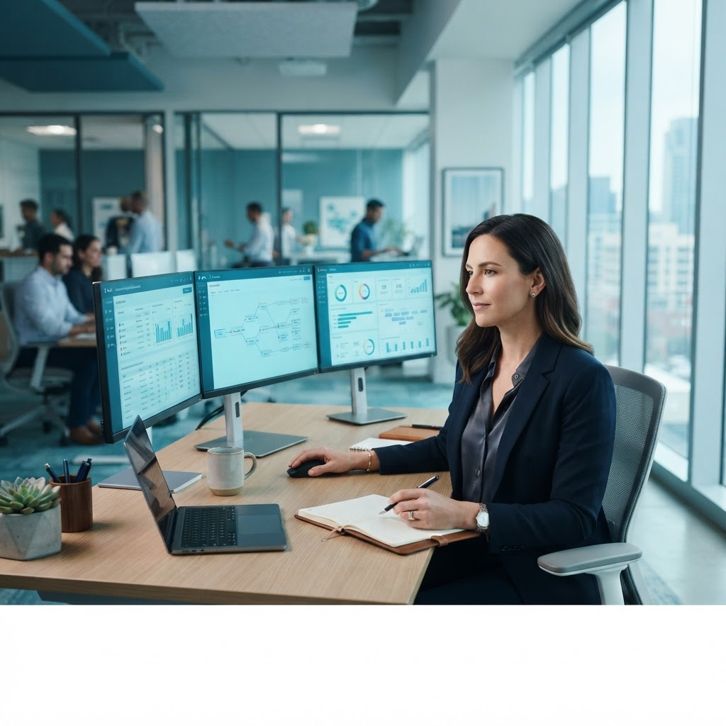 Operations specialist monitoring automated workflow dashboards
