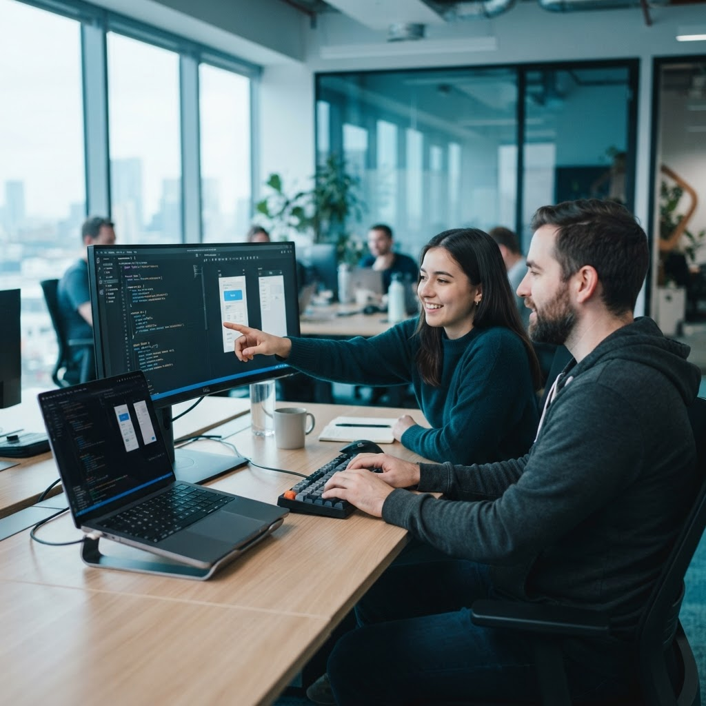 Two engineers building software together