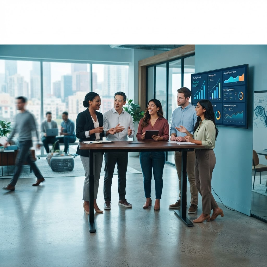 Marketing team reviewing growth analytics together