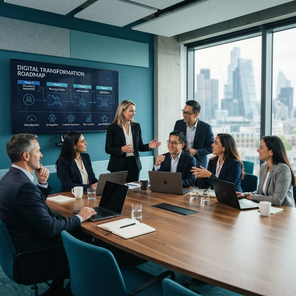 Executives planning a digital transformation roadmap